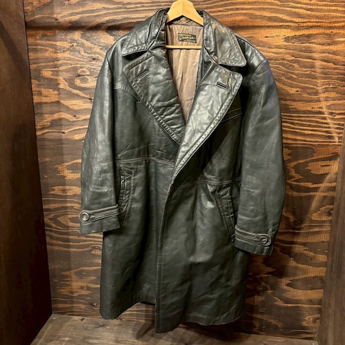 40s GERMANY Vintage WWⅡ レザー 将校 コート ライダース ヴィンテージ モーターサイクル ドイツ軍 20s30s 大戦 カーコート SS ブラック