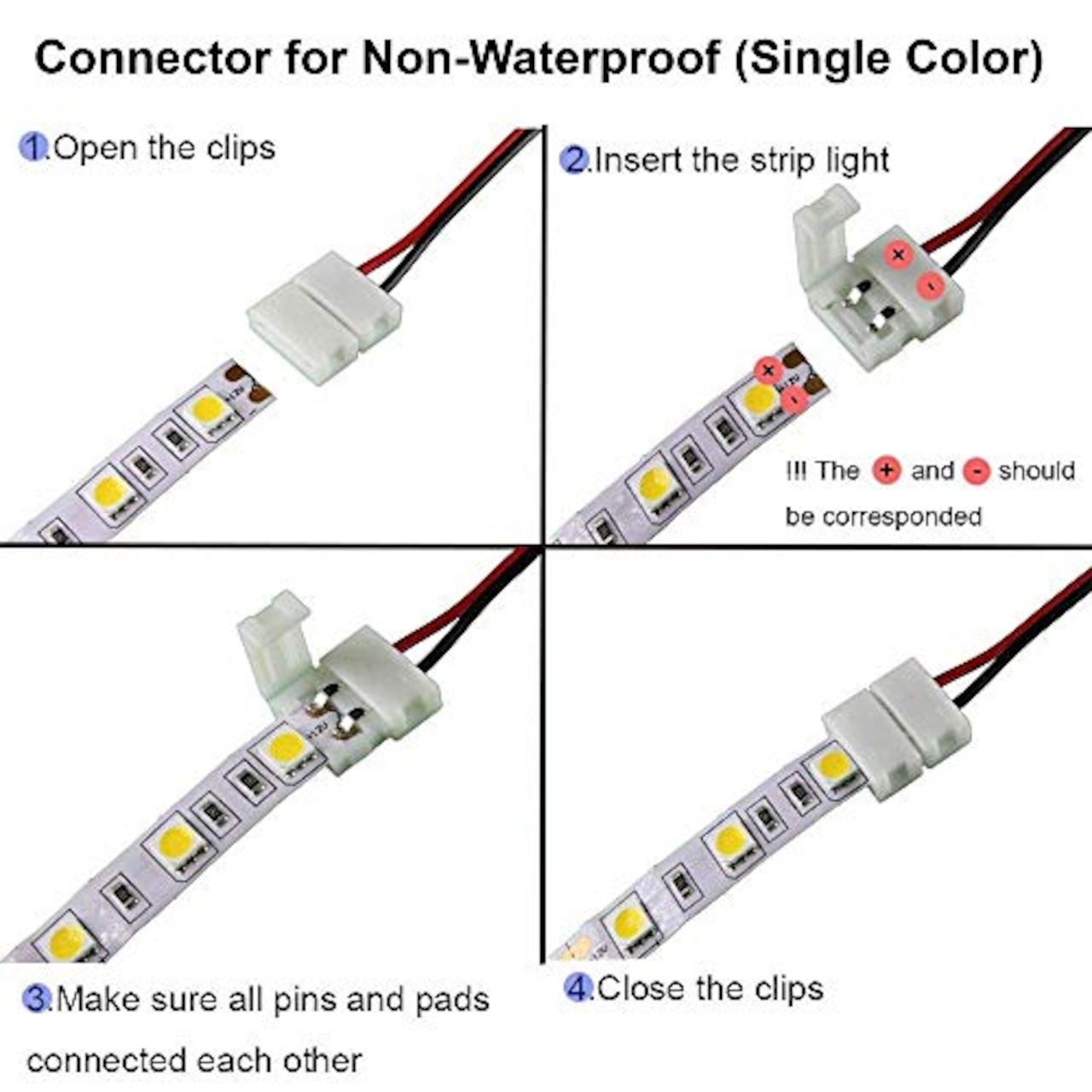 GTIWUNG LEDテープ 延長用 ワンタッチコネクタ 2ピン 8mm 3528 2835 SMD 単色用 半田付け不要LEDストリップ接続変換器コネクタ（12個) 装飾直角スナップコネクタ（4個） 2ピンLEDテープライトLタイプコネクタ（4個）