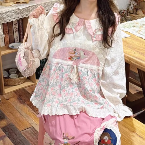 ローズ柄アニマル刺繍ブラウス ・9002