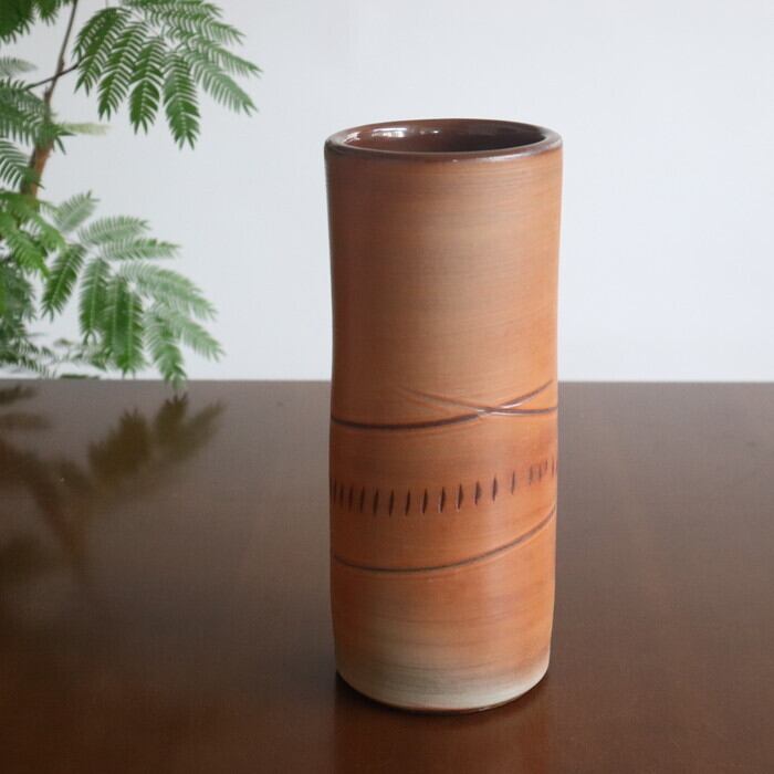 美品 小石原焼 花瓶 フラワーベース 飛び鉋 小石原焼 蔵人窯 筒花瓶 一本飛び鉋 Koishiwara-yaki Flower vase #314