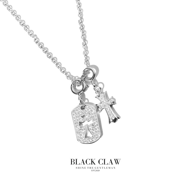 S925 Zirconia square and Cross necklace【SILVER】