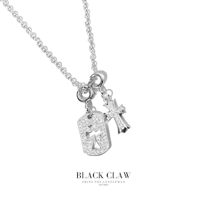 S925 Zirconia square and Cross necklace【SILVER】