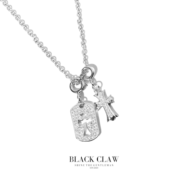 S925 Zirconia square and Cross necklace【SILVER】