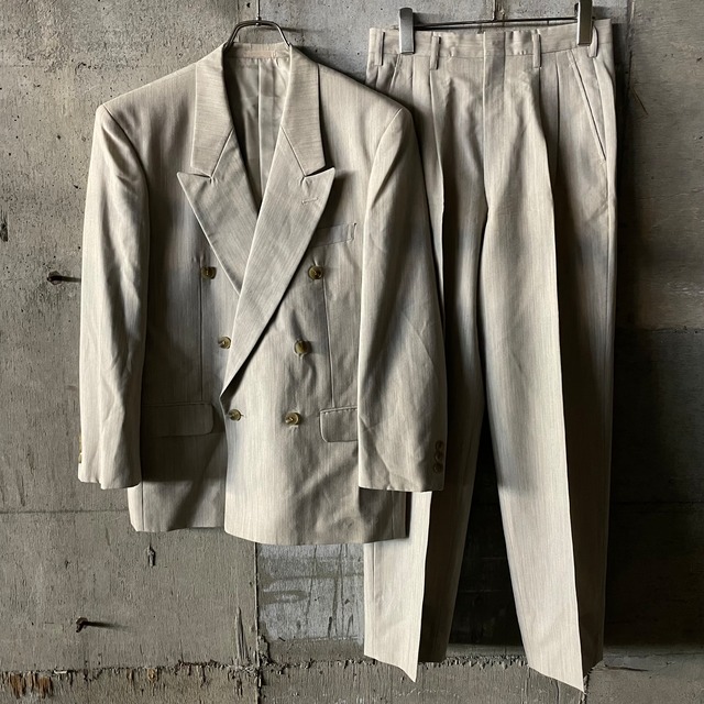 〖vintage〗retro lightgray color double wool setup suit/レトロ ライトグレー カラー ウール ダブル セットアップスーツ/msize/#1215