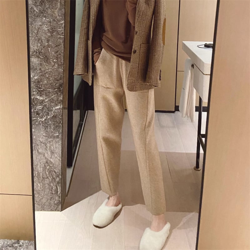 【bottoms】ポケット付きニットパンツ L1022