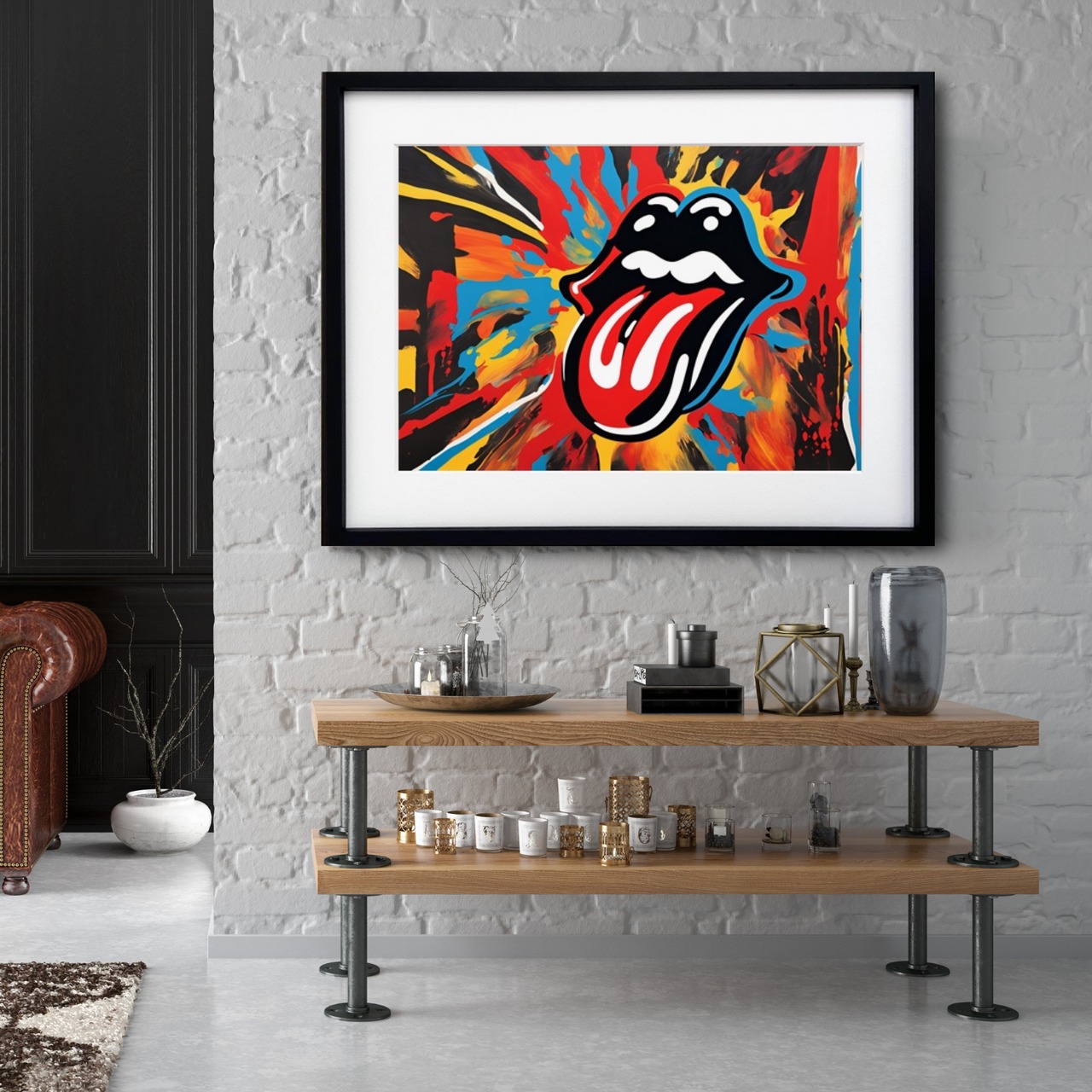 ROLLING STONES｜ロックを象徴するベロマークを大胆に描くアブストラクトアートポスター｜音楽好きの部屋を彩る1枚A4ポスター