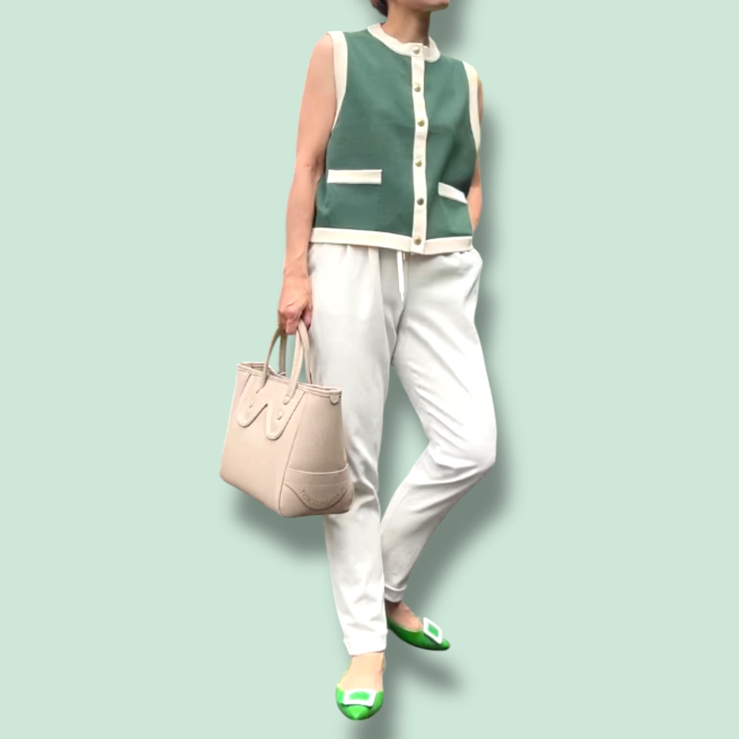 Women's ARKLEY VEST KNIT-HUNTER GREEN×MILK〖Traditional