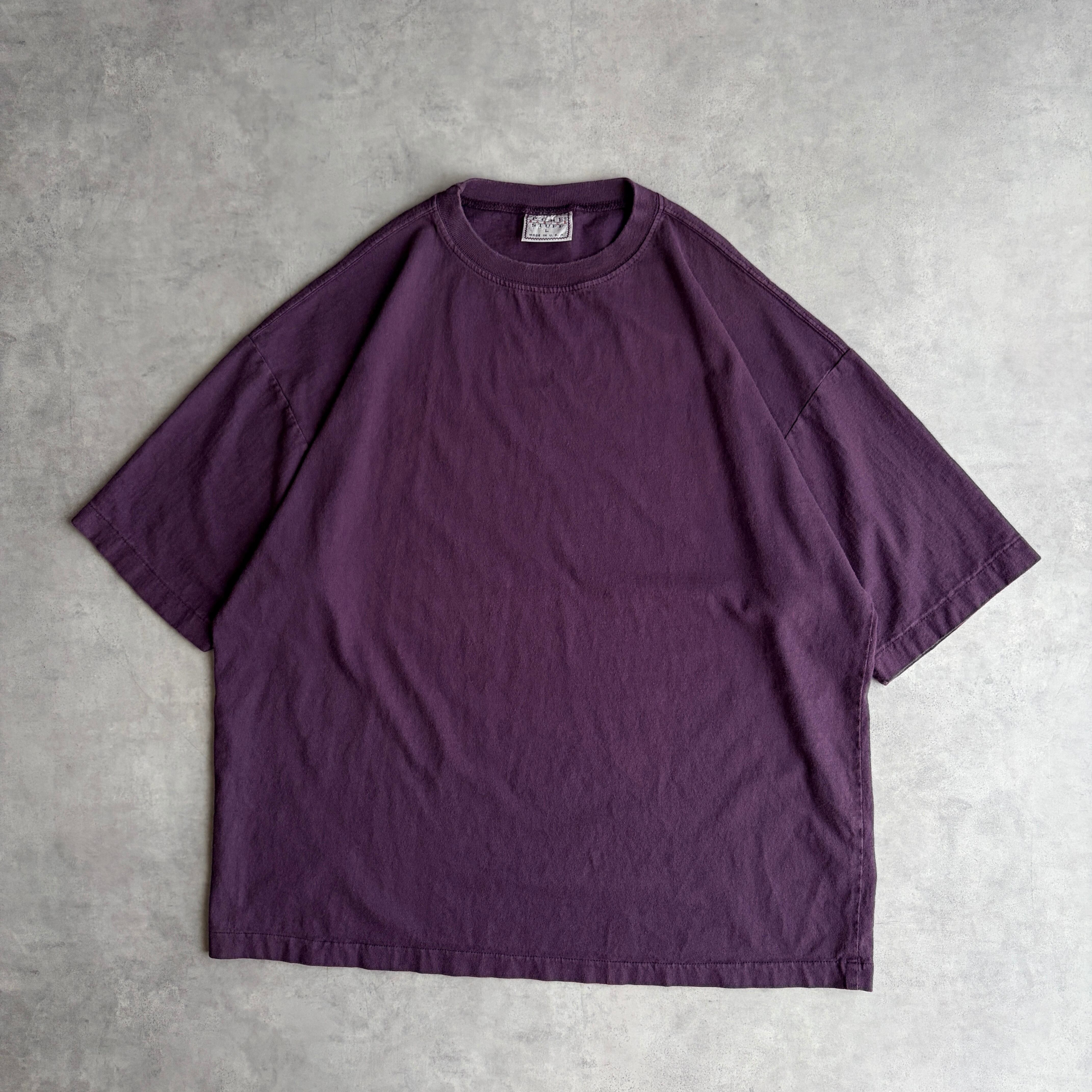 90s USA製 無地 Tシャツ XL パープル シングルステッチ Fruit 90s PURE STUFF BASICS 無地 Tシャツ USA製 茄子紺 シングルステッチ