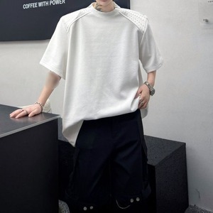 【Men】PADDED SHOULDER ZIP DECOR SHORT SLEEVE T-SHIRT S-2287