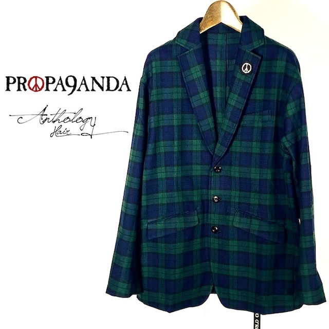 PROPA9ANDA (プロパガンダ) × Anthology Hair「CLASSIC CHECK TAILORED JK」限定コラボレーション テーラードジャケット タータンチェック 緑 グリーン スーツ 背広 ヴィンテージ ブレザー 3ボタン メンズ レディース UK パンクロック PUNKROCK バンド ステージ衣装 Rogia