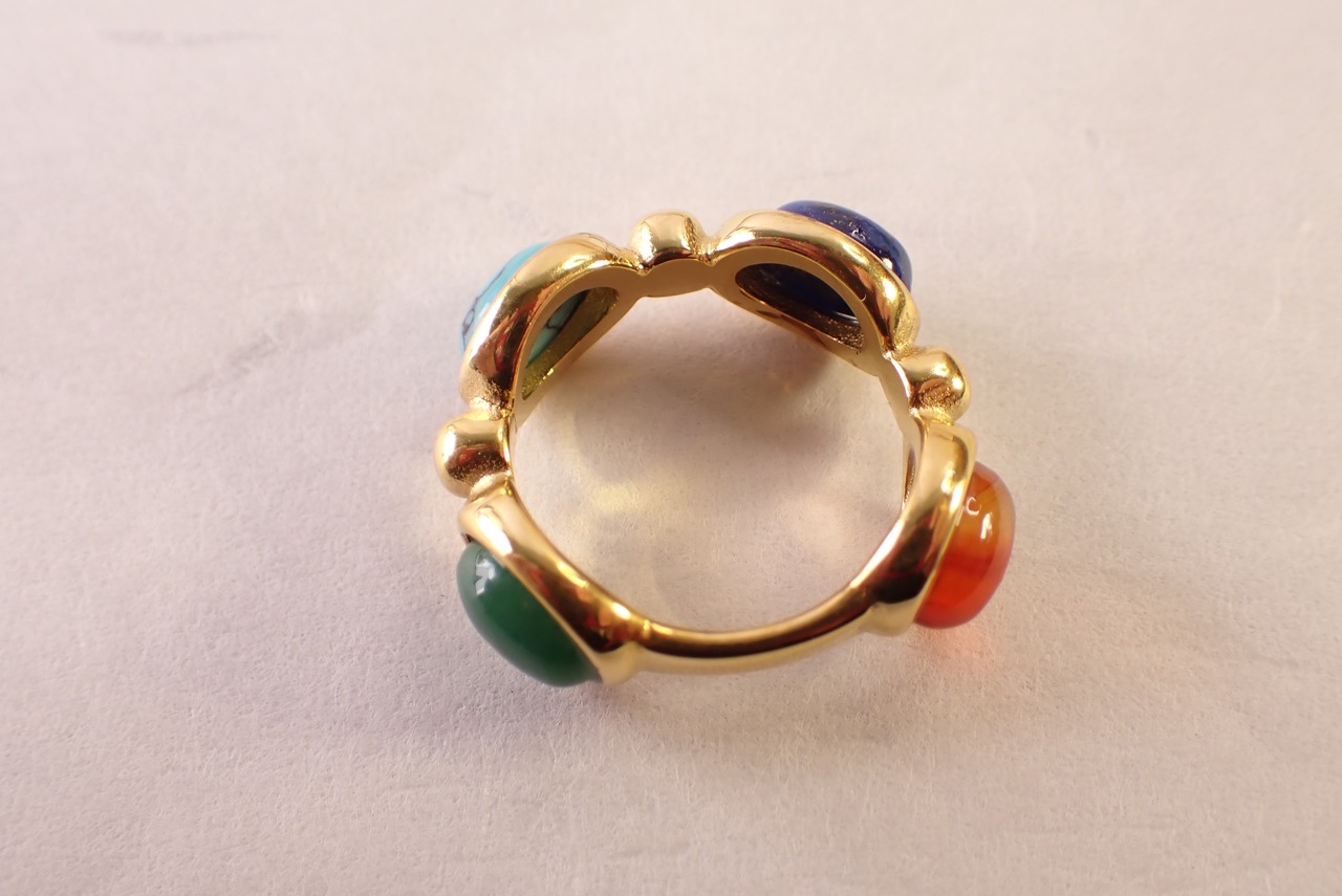 リング(ターコイズ、ラピスラズリ、カーネリアン、グリーンオニキス)　[D12-148]