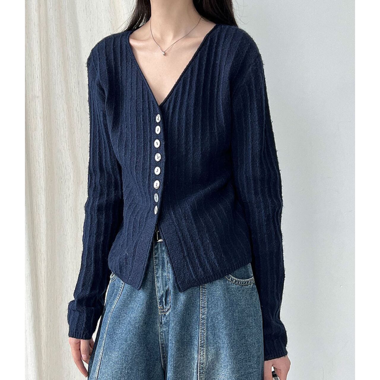 ロングスリーブリブニットカーディガン　a0622