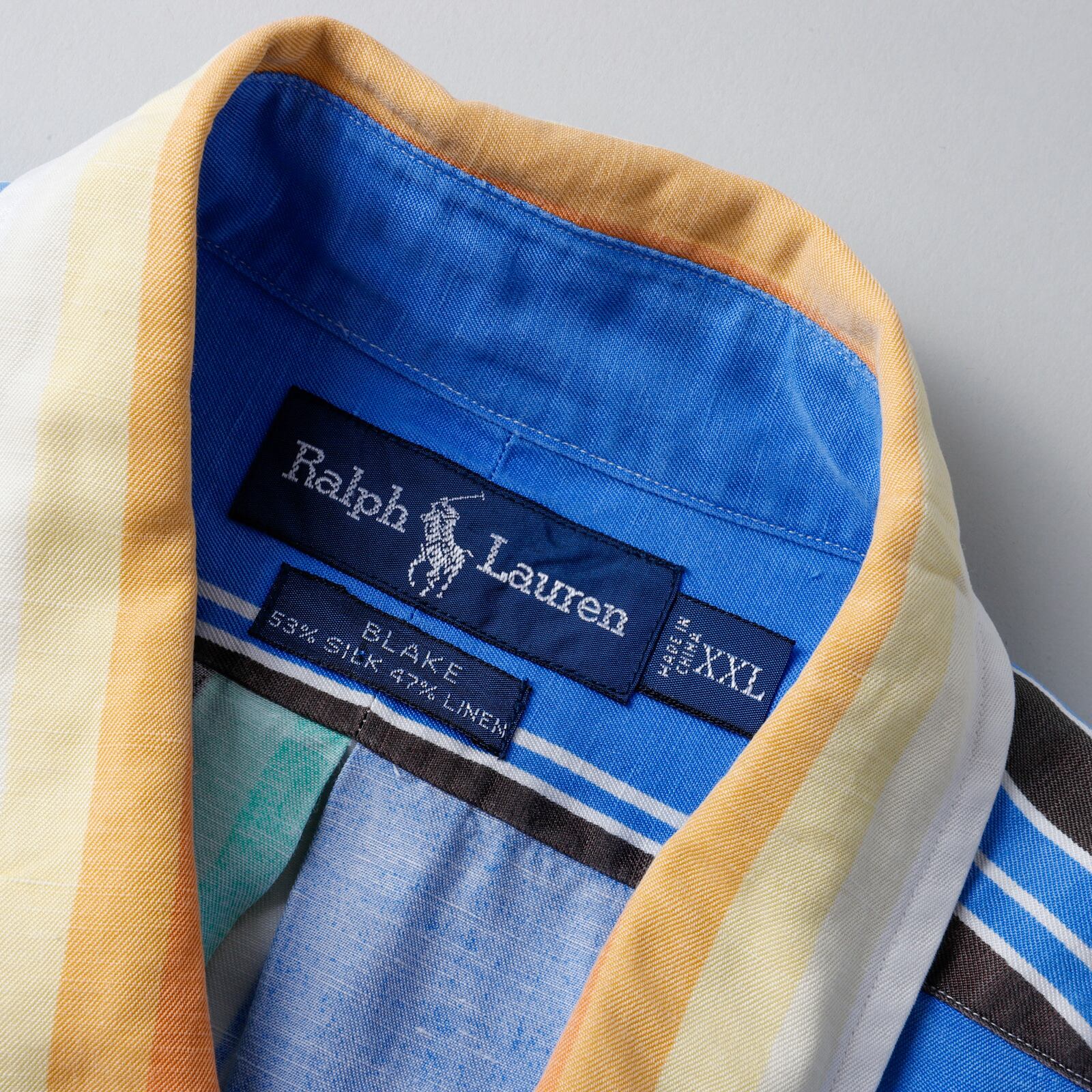 極美品】80s Ralph Lauren special silk linen shirt Blue Stripe big