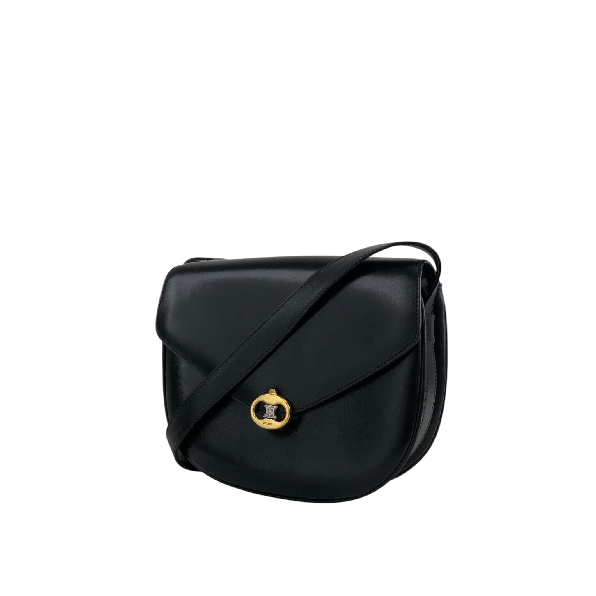 ヴィンテージ品■JOHN‐LENNON■ワンショルダーバッグ/ブラックレザー Q CELINE セリーヌ ショルダーバッグ ブラック マンテル レザー vintage