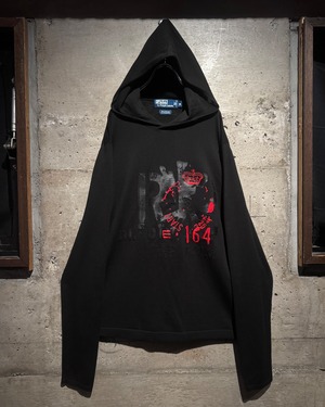 【Caka】00's “Polo by Ralph Lauren” Rubber Print × Embroidery Vintage Summer Knit Hoodie