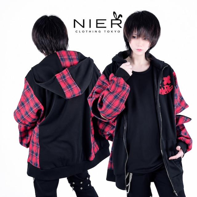 ドルマン風内側フリースZIP OUTER【RED CHECK】