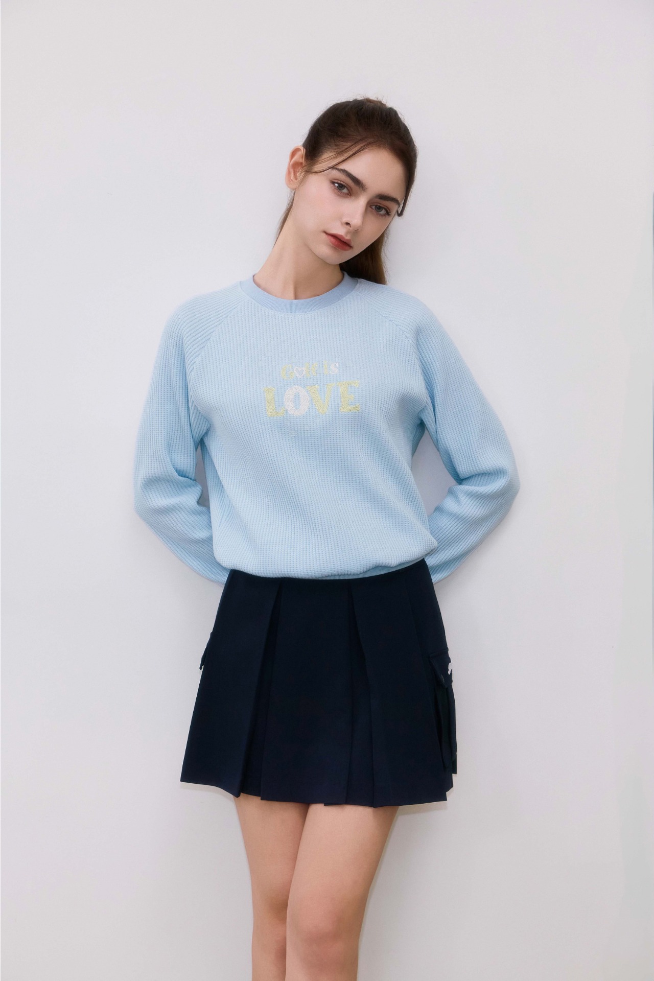 GOXO ゴーエックスオー ゴルフウェア レタリングツーポケット プリーツスカー ネイビー