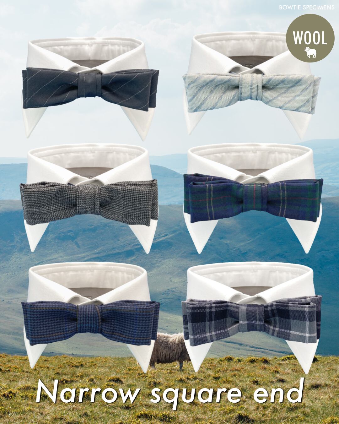 蝶ネクタイ ナロー・スクエアエンド (ウール) 作り結び型〈カジュアル メンズ レディース 〉
