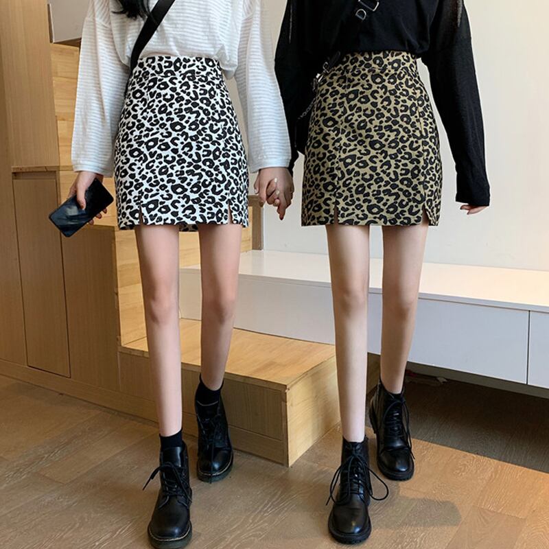 レオパードスカート ハイウェストウェストスリムショート オータム 秋物 ウィンター 冬物 試着室78101335068