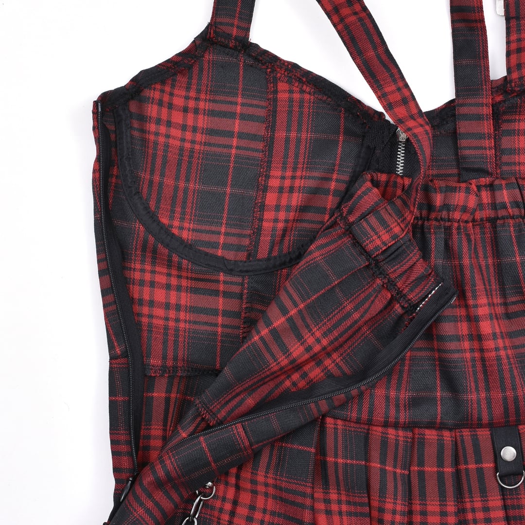 チェーン付き☆チェック肩ベルトワンピース(RED・GREY) | VOLCAN&APHRODITE