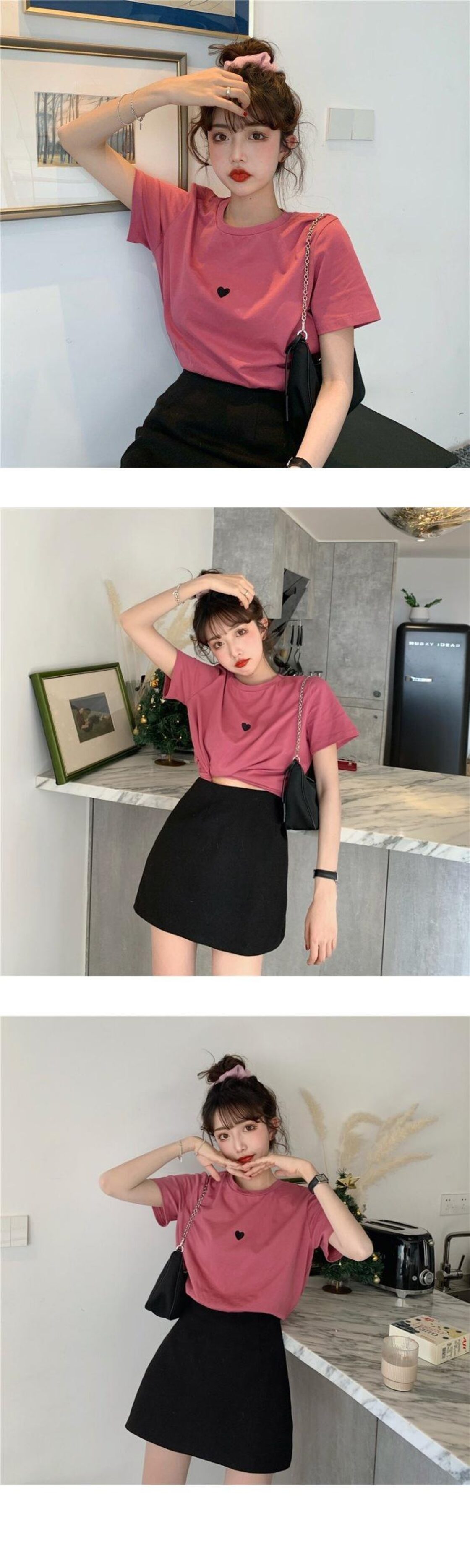 ホワイト 白Tシャツ レッド 赤刺繍ルーズブルー 青トップス ショート 