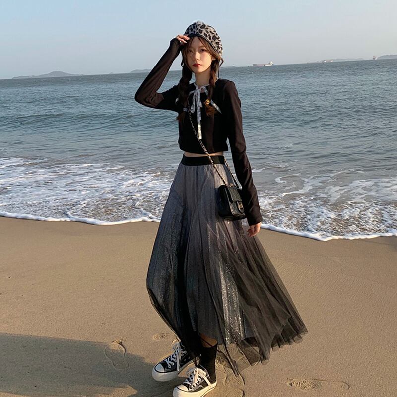 カラーハイウェストウェストスカート サマーレッド薄手Aライン 夏物 スーパーモール96611431335