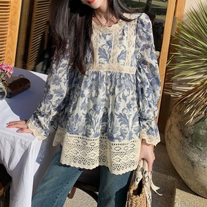 french vintage lace-trimmed floral blouse＜t2508＞