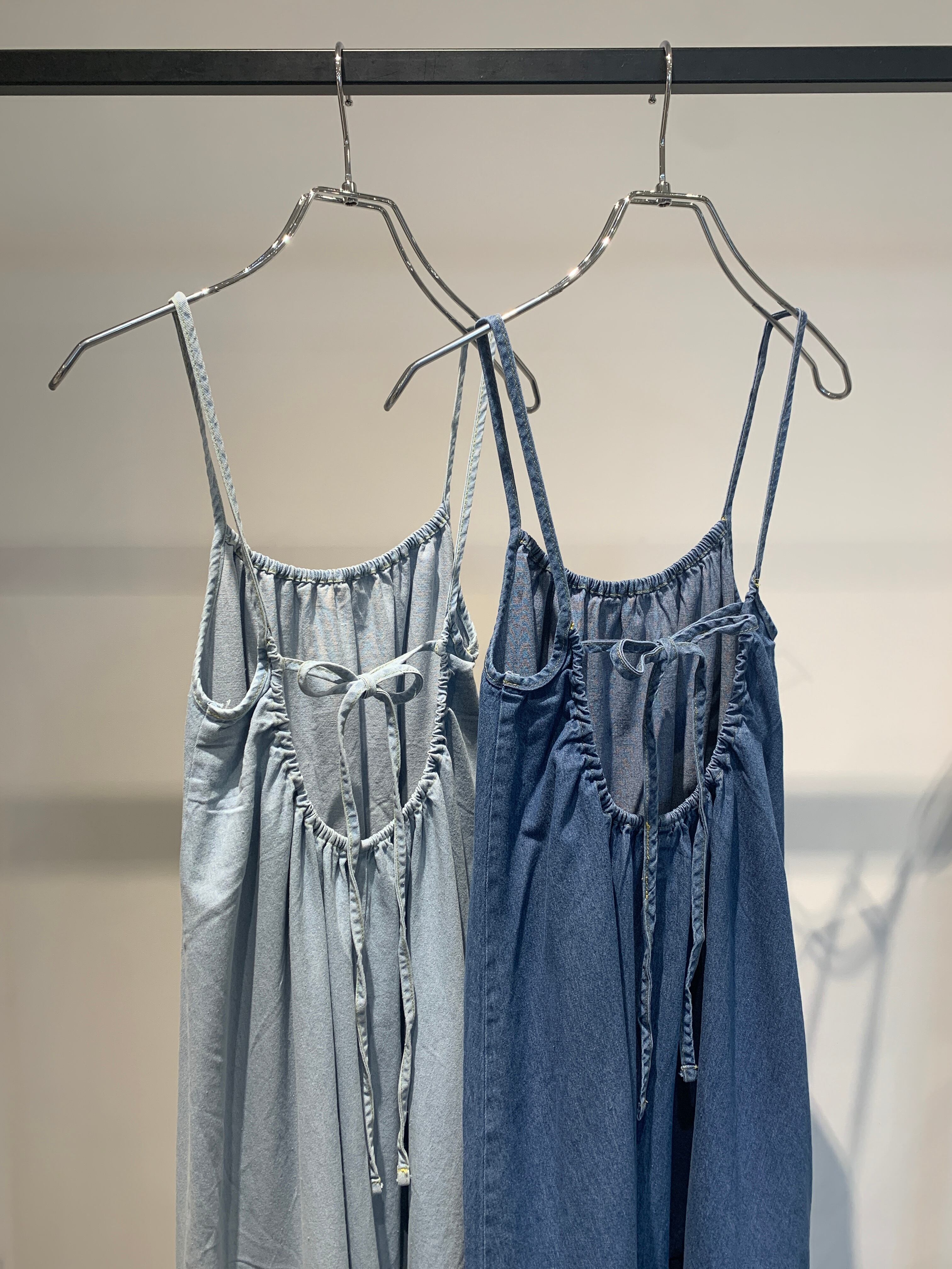 denim tiered cami one-piece