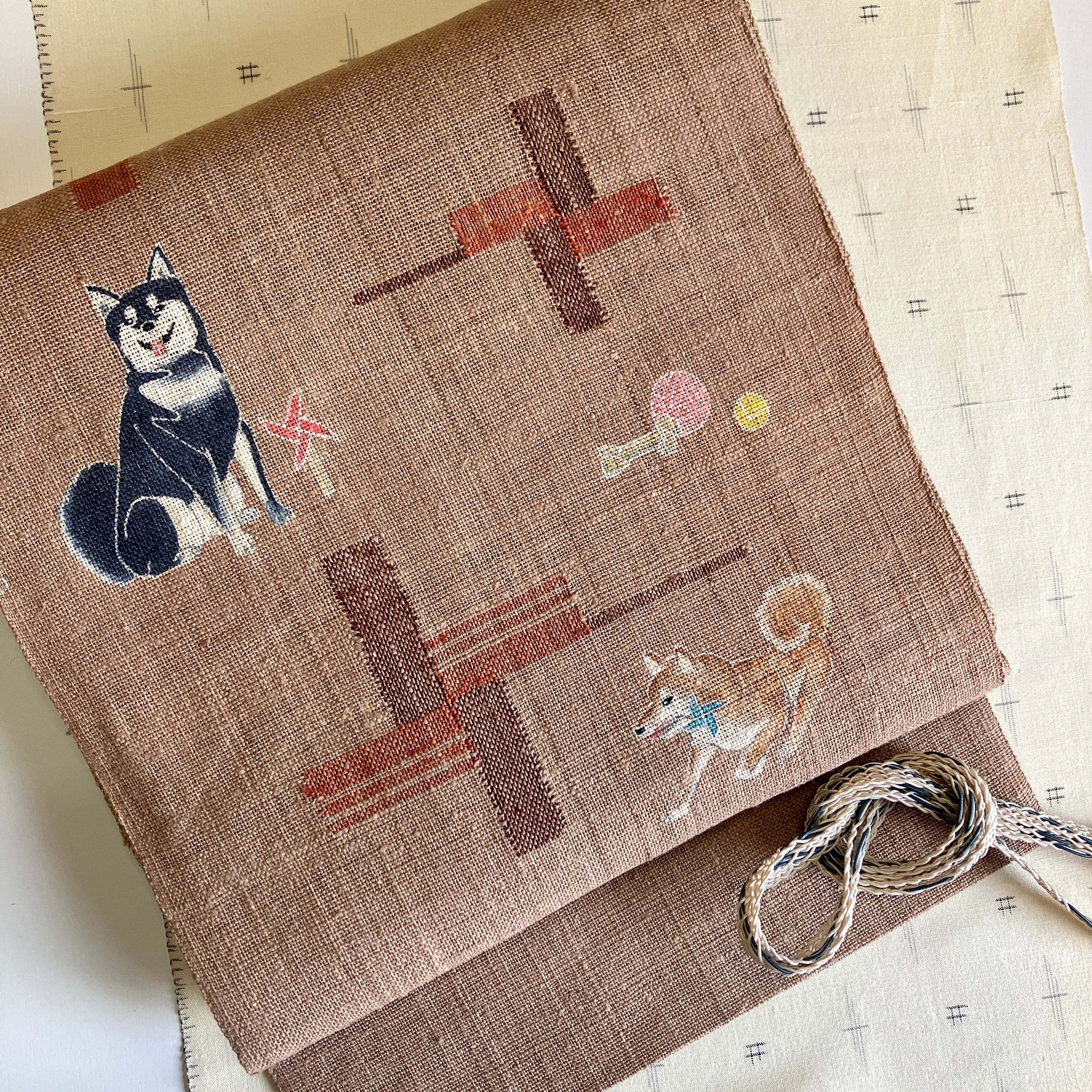 手描友禅 夏名古屋帯「柴犬」仕立て上がり