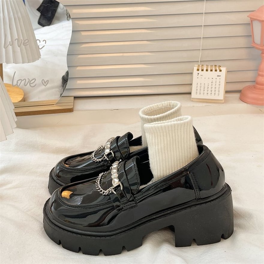 サブカル 服 地雷系 通販 ローファー パンプス 学園風 カレッジスタイル JD チェーン