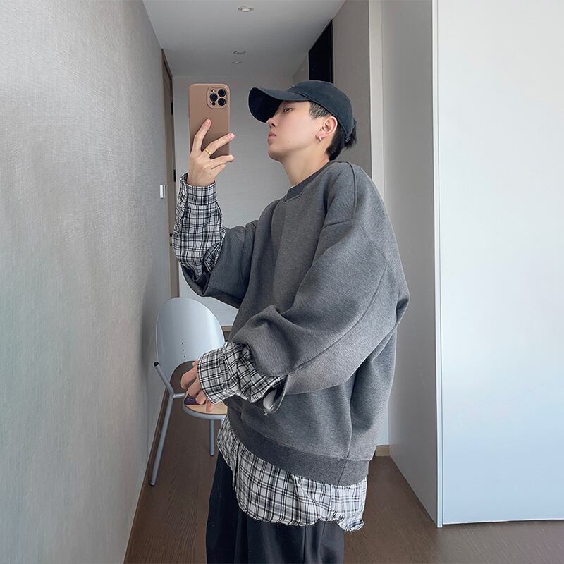 dannyandzeeトレンド感抜群チェックレイヤードトレーナー | mblueshop