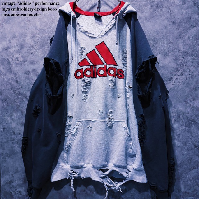 【doppio】vintage “adidas” performance logo embroidery design boro custom sweat hoodie