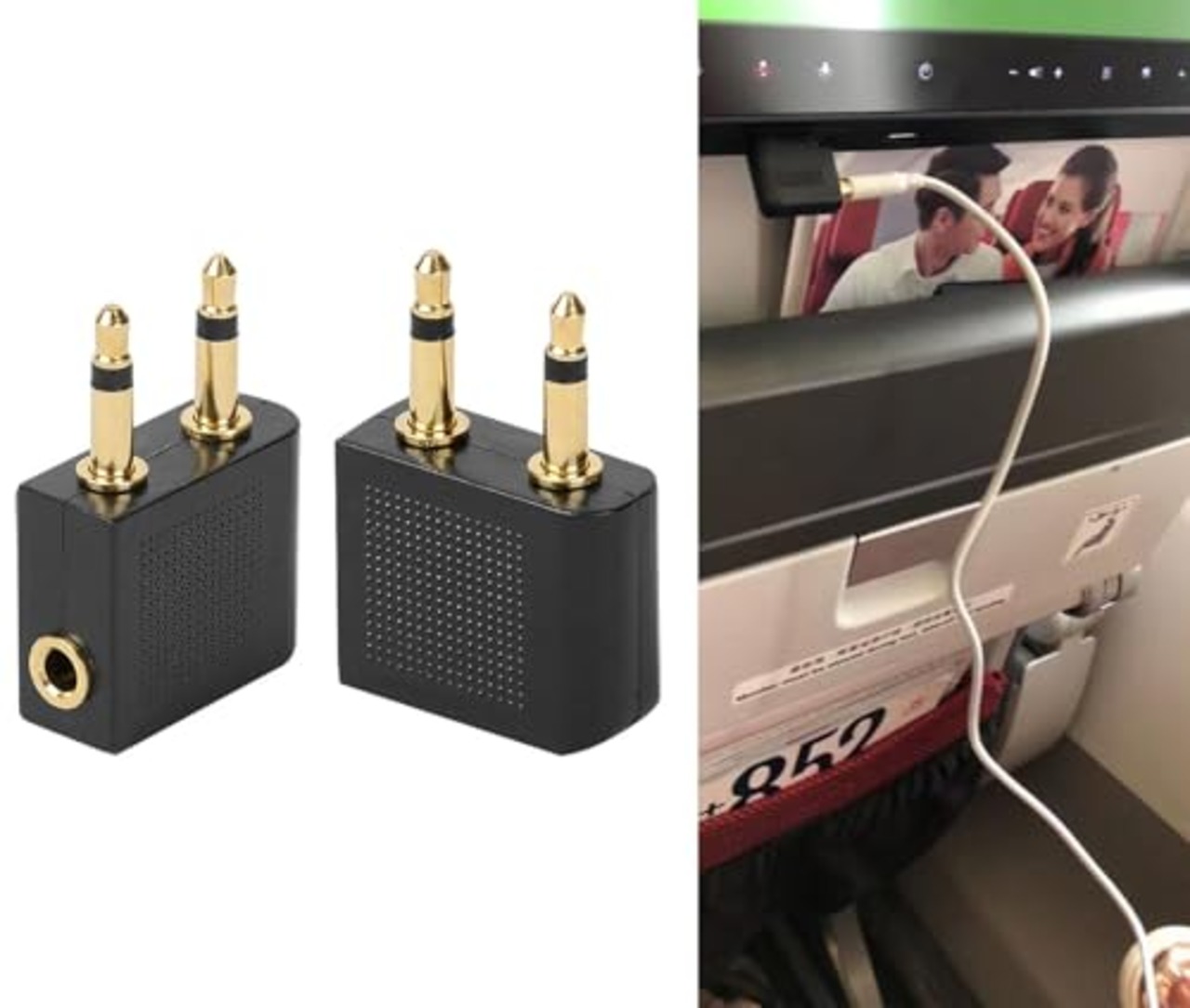 LeTradeJP 飛行機イヤホンジャック変換アダプタ 3.5mm デュアルジャック変換 航空機内用変換プラグ ステレオミニ変換 機内イヤホンプラグ 変換 【2個セット】 ブラック