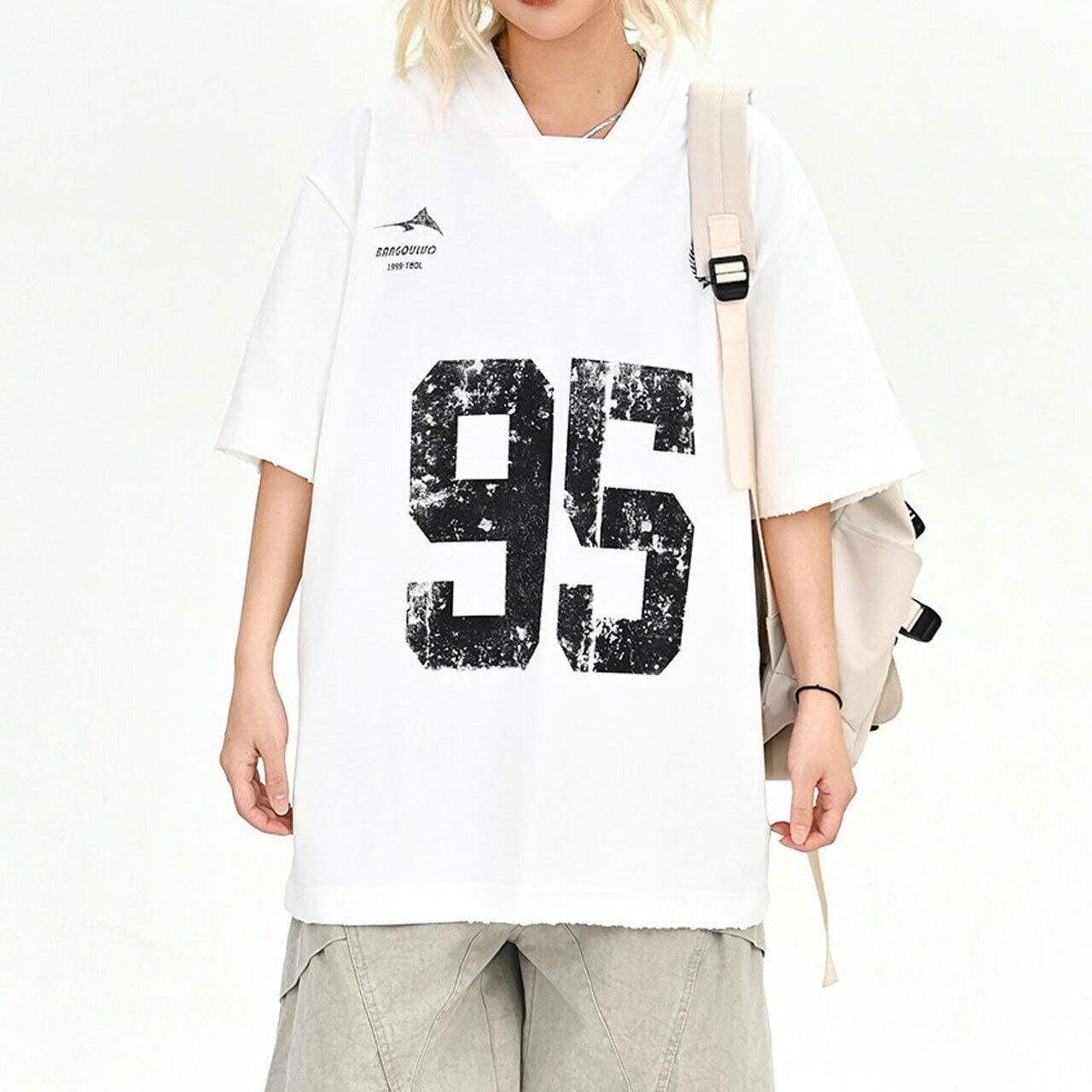ナンバリングVネックドロップショルダーTシャツ 2col R02048
