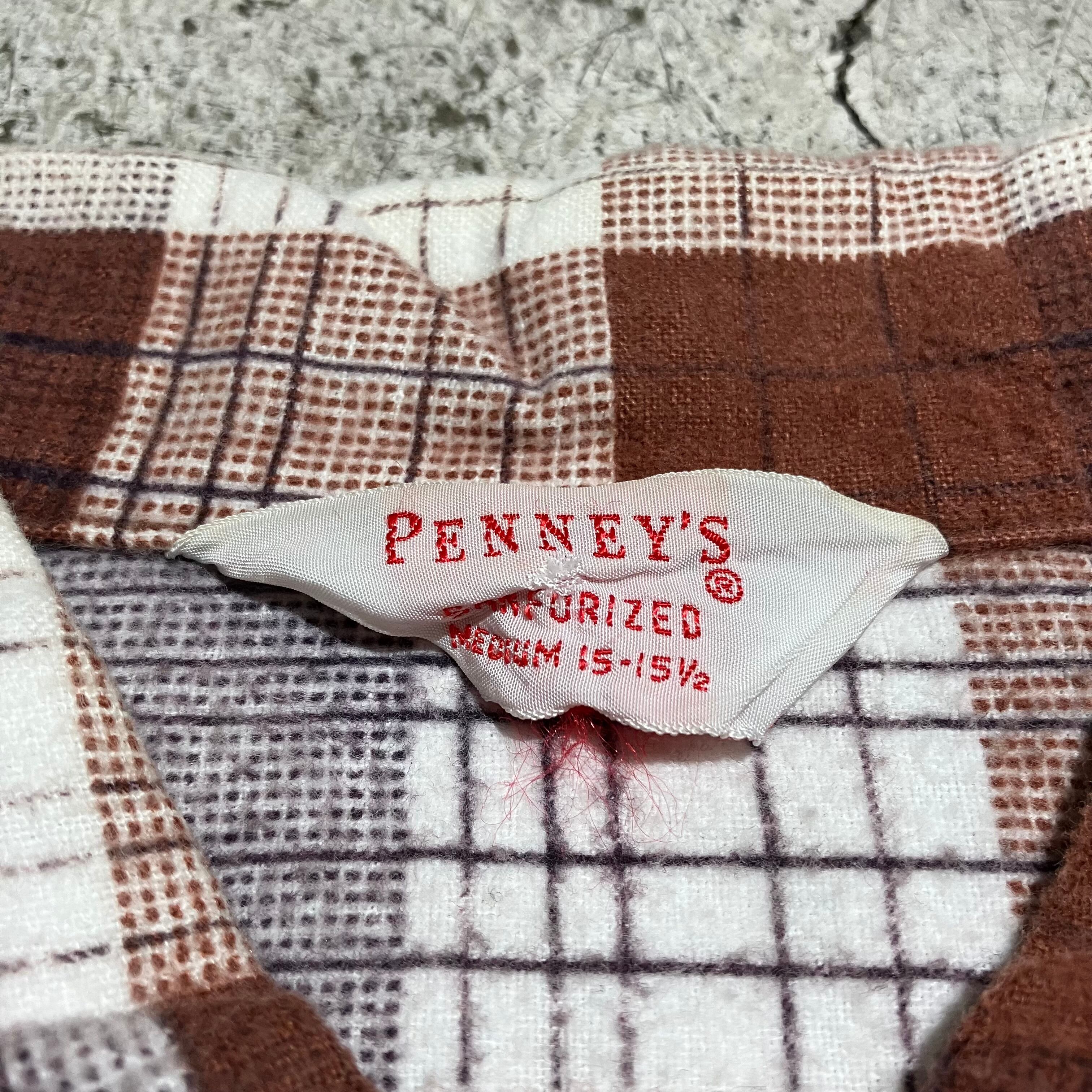 50s～ PENNEY'S / ペニーズ プリントネル オープンカラーシャツ サイズ