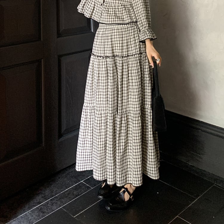 Checked flared skirt【セットアップ可】 00184