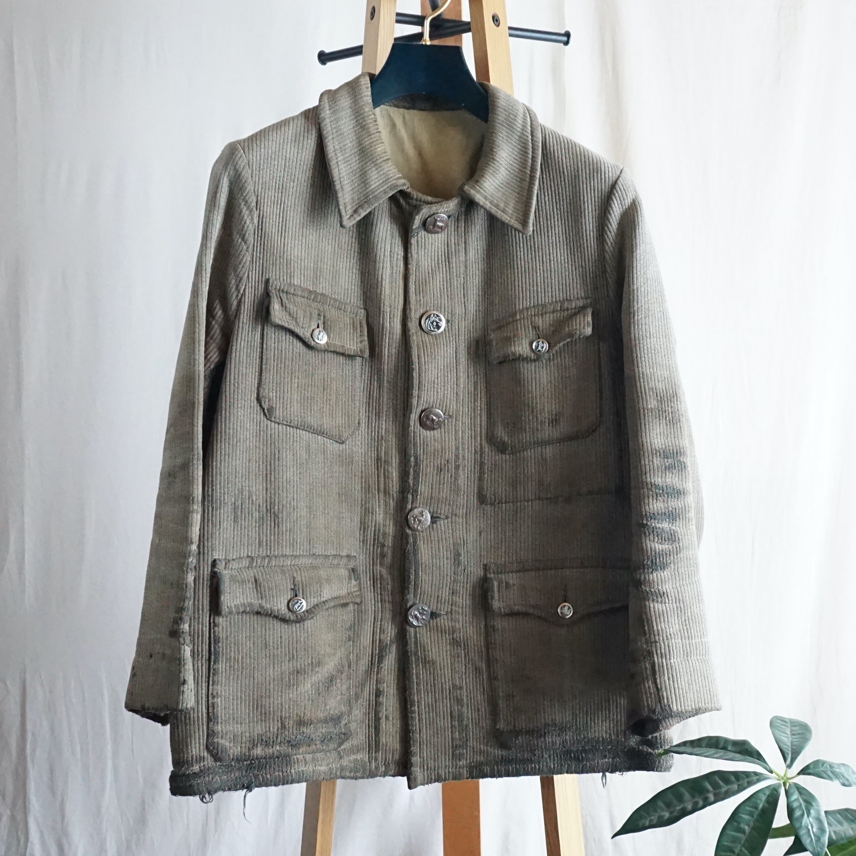 40年代 フランス コットンピケ ハンティング ジャケット フランス コットンピケ 動物ボタン ハンティングジャケット 40's
