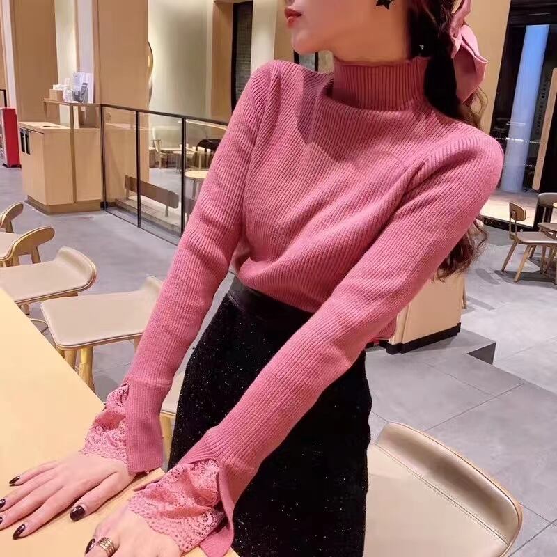 袖レースポイント　ボトルネックニット　AJ111-558