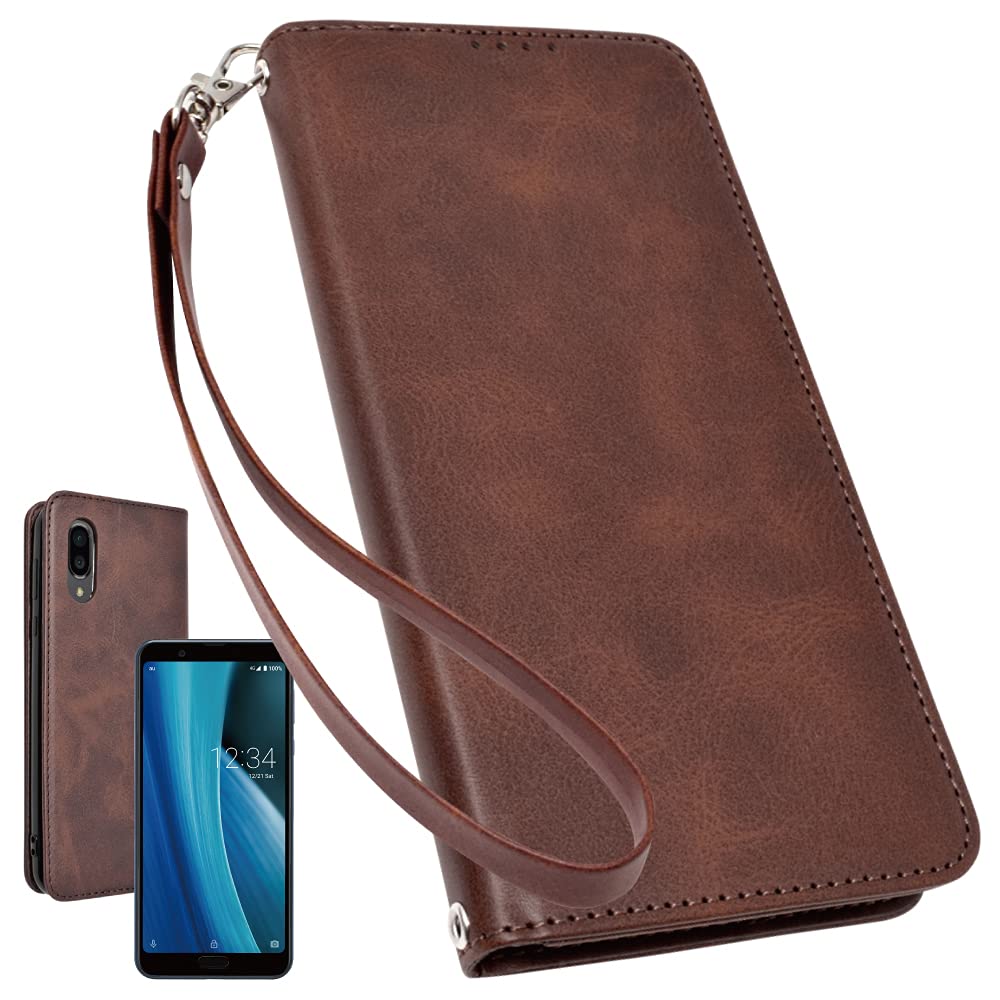 シズカウィル AQUOS sense3 plus SHV46 SH-RM11 ケース カバー 手帳型 本革調 レザーケース ダークブラウン 1個入り