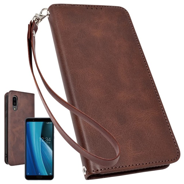 シズカウィル AQUOS sense3 plus SHV46 SH-RM11 ケース カバー 手帳型 本革調 レザーケース ダークブラウン 1個入り