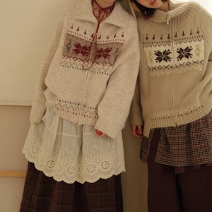 2色／ハイネックノルディック柄ニットカーデ ・9397