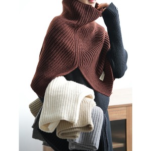 turtleneck rib knit pullover shawl N30330