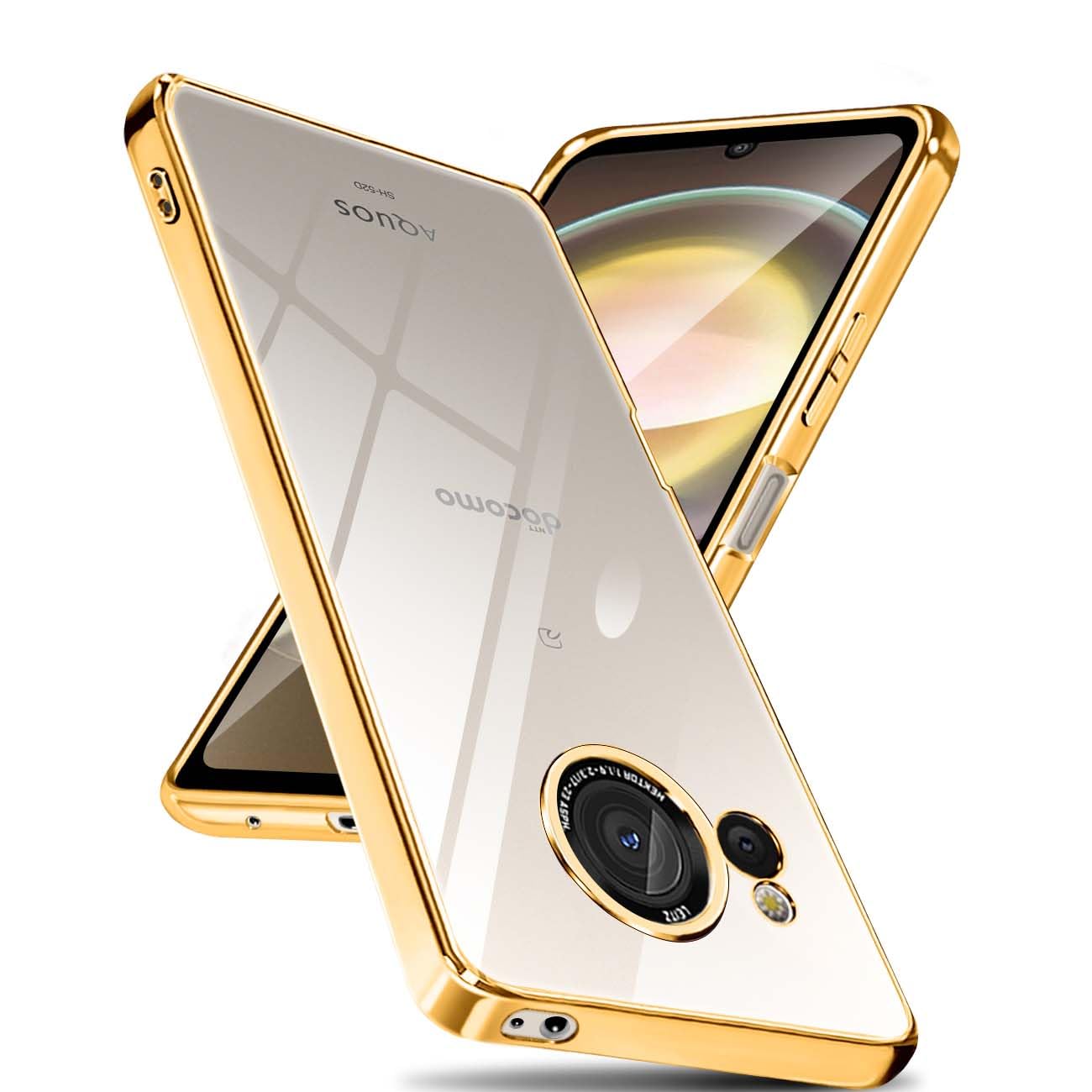 【在庫処分】SHARP AQUOS R8 ケース SH-52D クリア メッキ加工 耐衝撃 カバー 衝撃吸収 携帯ケース アクオス R8 透明な背面 ケース 米軍MIL規格 SGS認証 TPU スマホケース ?国 人気 ランキング おしゃれ 指紋防止/滑り止め 黄変防止 ソフト ケース カメラ保護 薄型 R8 case (ゴールド)