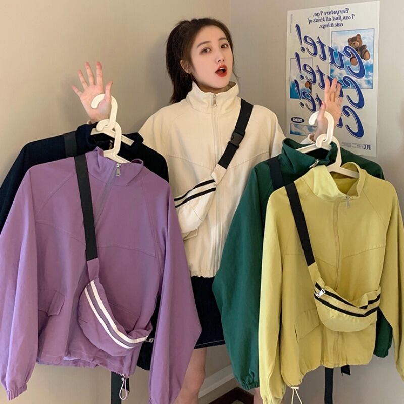 ジャケット オータムスタンダードスタンドカラーカラージッパー長袖スリーブ ロング レトロ 秋物 萌量不足86287146746