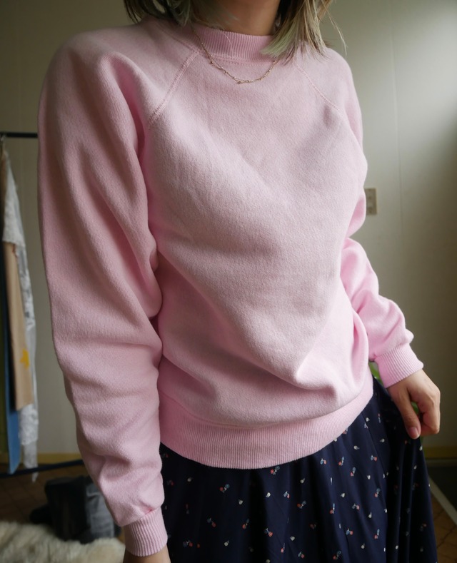 80s-90s Solid Raglan Sweatshirt / Baby Pink