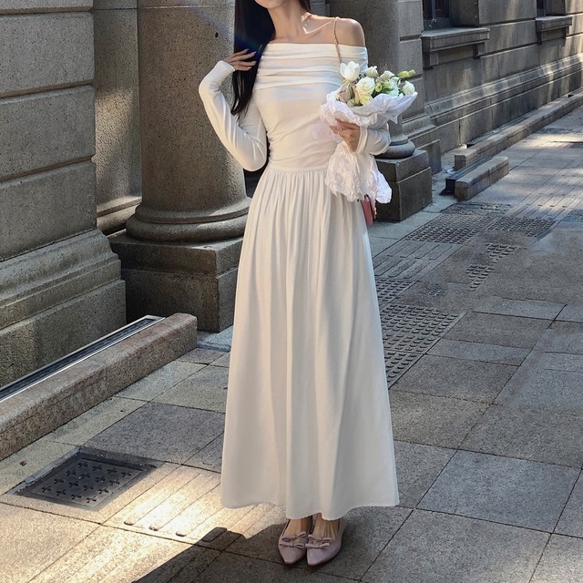 One shoulder long sleeve long dress【H00003】