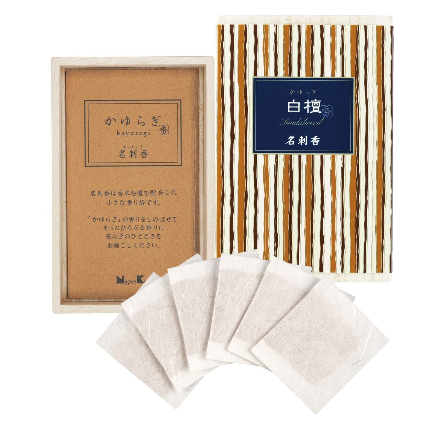 【特価処分】日本香堂(Nippon Kodo) かゆらぎ 白檀 名刺香 桐箱 6入 バー 6個 (x 1)