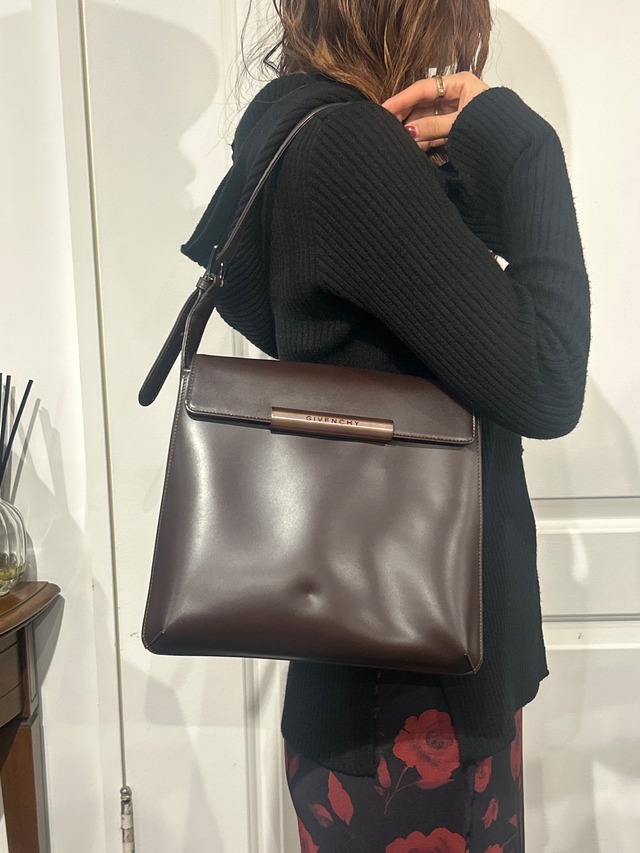 GIVENCHY / vintage brown leather semi shoulder bag.