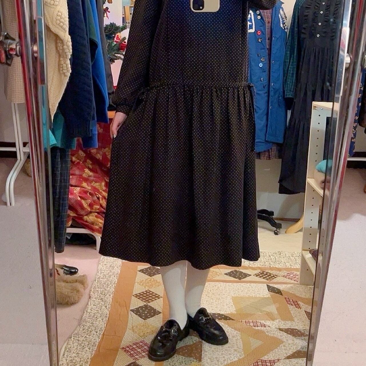 orange pin dot frill collar one-piece