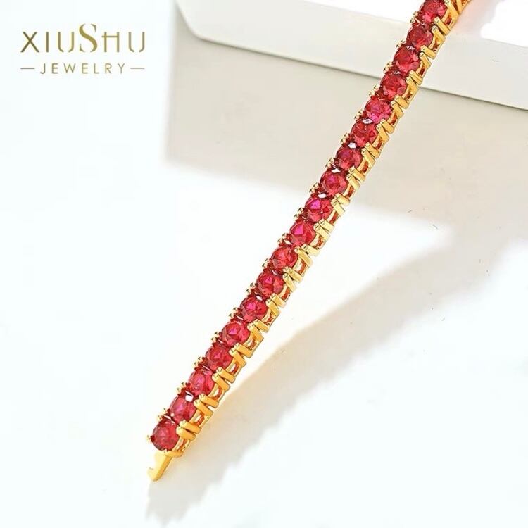 人工ルビー ラウンド エタニティブレスレット キラキラ ゴージャス